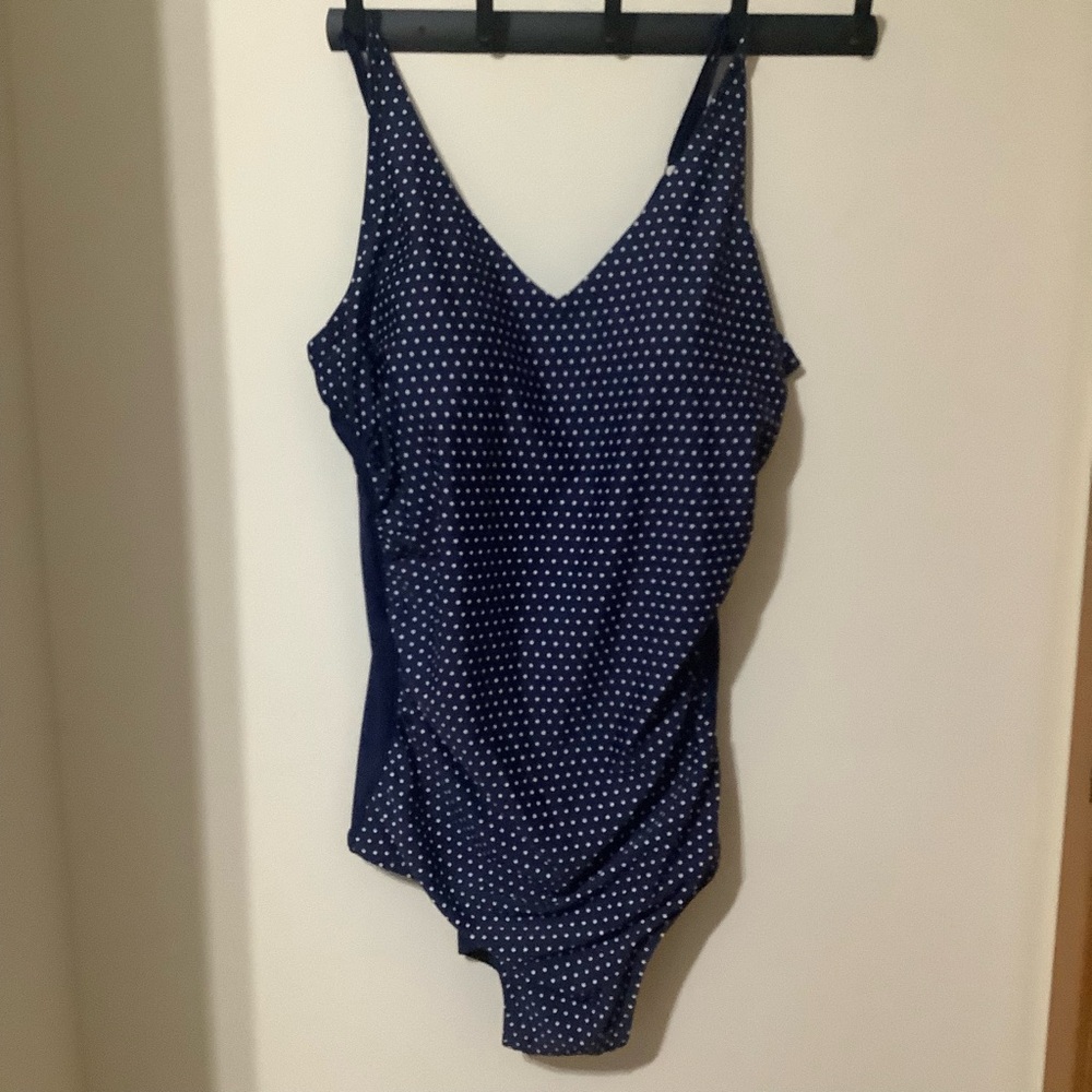 ROOTS:  Navy Polka Dot Swimsuit (NWOT)